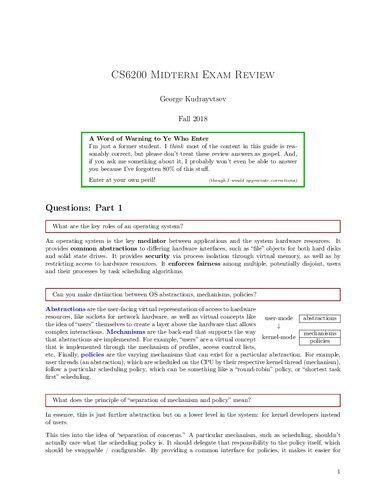 خرید و دانلود نسخه کامل کتاب Graduate Introduction to Operating Systems (CS 6200): Midterm Exam Review Notes فایل مجازی