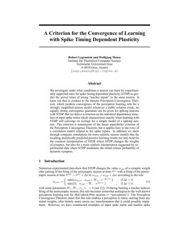 خرید و دانلود نسخه کامل کتاب A Criterion for the Convergence of Learning with Spike Timing Dependent Plasticity فایل مجا