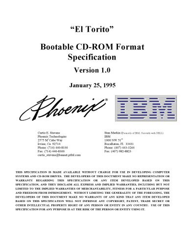 خرید و دانلود نسخه کامل کتاب “El Torito” Bootable CD-ROM Format Specification فایل مجازی و دانلودی
