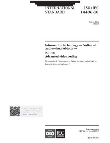خرید و دانلود نسخه کامل کتاب ISO/IEC 14496-10:2022 – Information technology – Coding of audio-visual objects – Part 10: