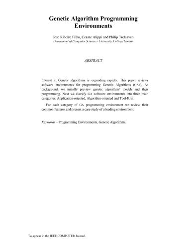 خرید و دانلود نسخه کامل کتاب Genetic Algorithm Programming Environments فایل مجازی و دانلودی