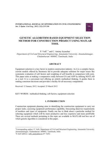 خرید و دانلود نسخه کامل کتاب Genetic algorithm based equipment selection method for construction project using matlab To