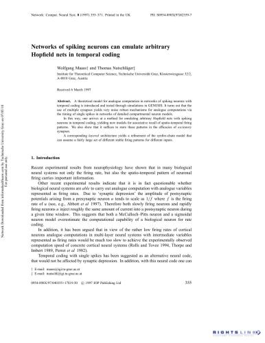 خرید و دانلود نسخه کامل کتاب Networks of spiking neurons can emulate arbitrary Hopfield nets in temporal coding فایل مجا