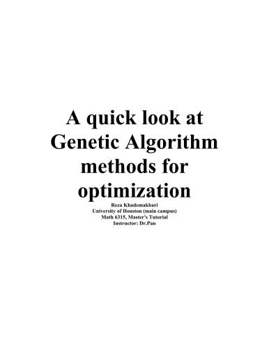 خرید و دانلود نسخه کامل کتاب A quick look at Genetic Algorithm methods for optimization فایل مجازی و دانلودی