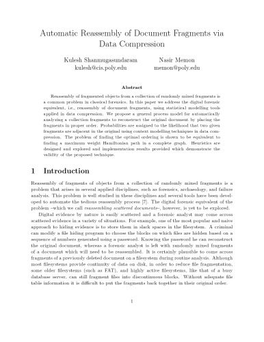 خرید و دانلود نسخه کامل کتاب Automatic Reassembly of Document Fragments via Data Compression فایل مجازی و دانلودی