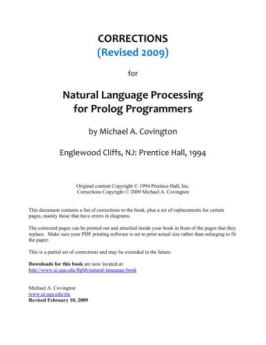 خرید و دانلود نسخه کامل کتاب Natural Language Processing for Prolog Programmers + Revision 2009 فایل مجازی و دانلودی