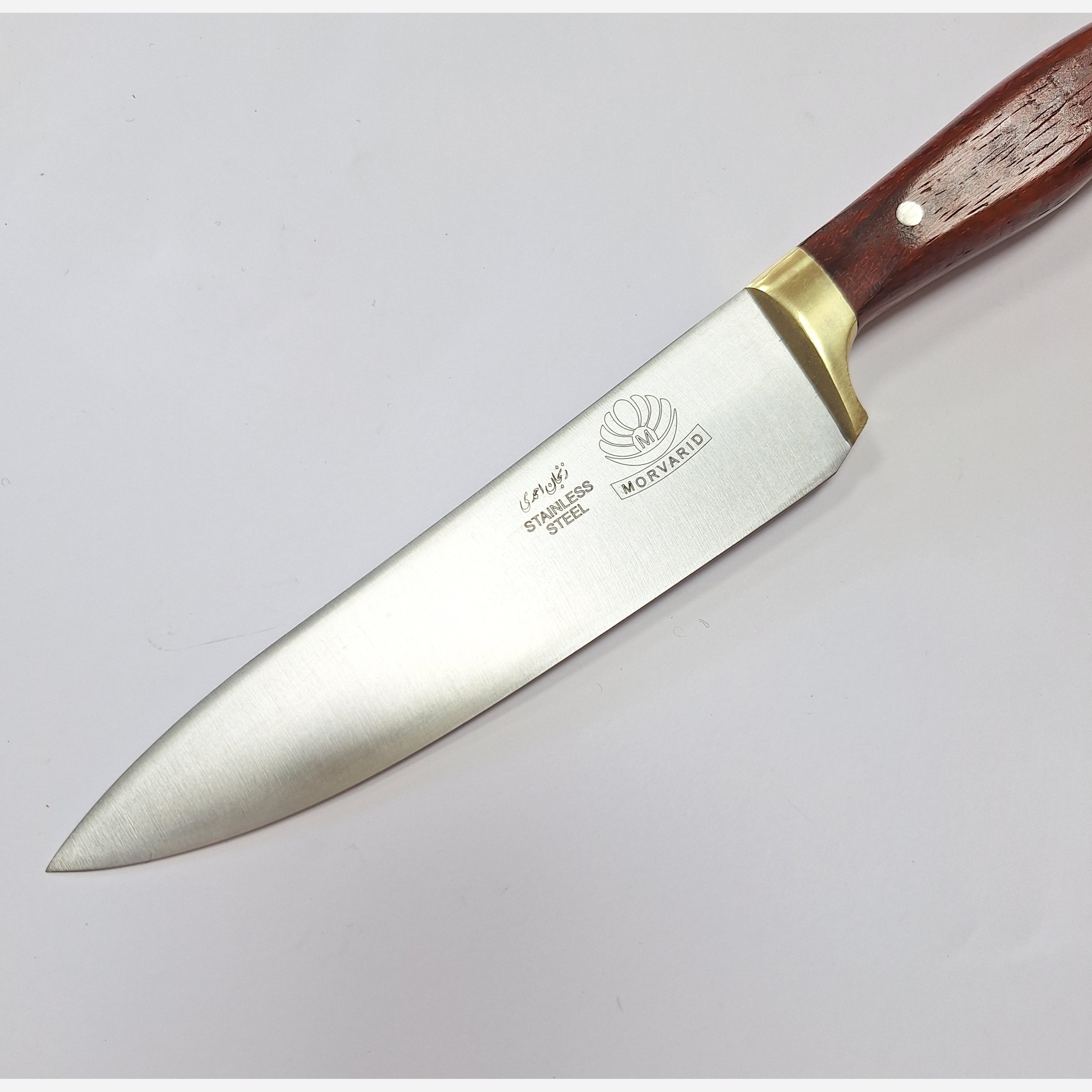 چاقوی زنجان چاقو آشپزخانه مدل راسته ای قصابی تیغه استیل فولاد ضدزنگ دسته چوب پادوک سایز چهار