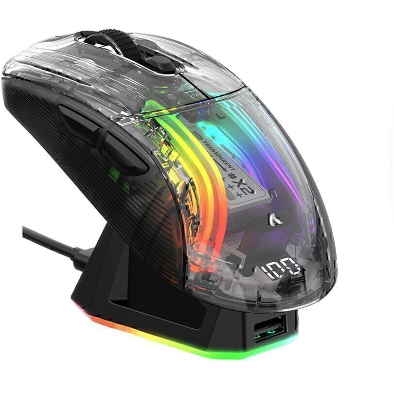 موس گیمینگ بی سیم اتک شارک به همراه داک شارژ مدل ATTACK SHARK X2 RGB / X2 Pro RGB Wireless Gaming Mouse + شفاف