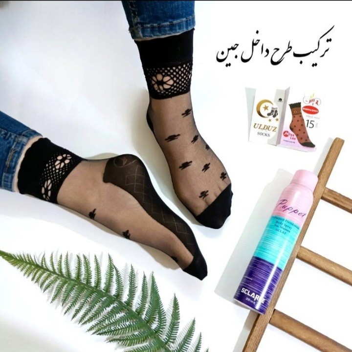 جوراب شیشه ای ترکیب با گیپور مشکی