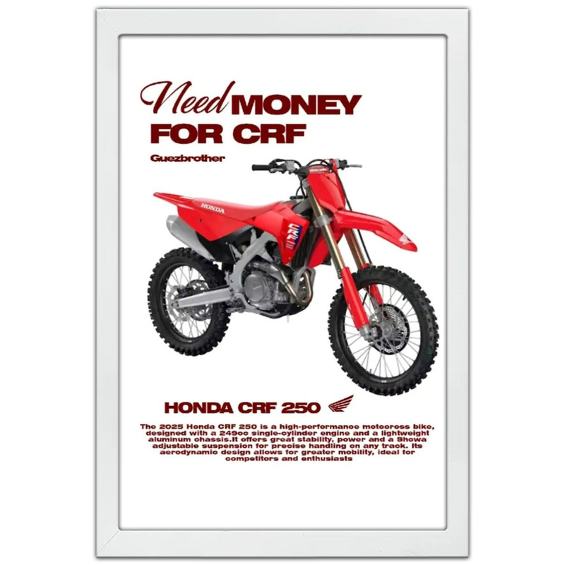 تابلو بکلیت طرح موتور هوندا HONDA CRF250R مدل W-po1960 فریم سفید ارسال فوری