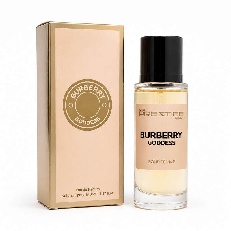 ارسال فوری عطر جیبی زنانه نیو پرستیژ کالر مدل Burberry Goddess با رایحه شیرین و وانیلی حجم 35 میلیلیتر کیفیت درجه یک