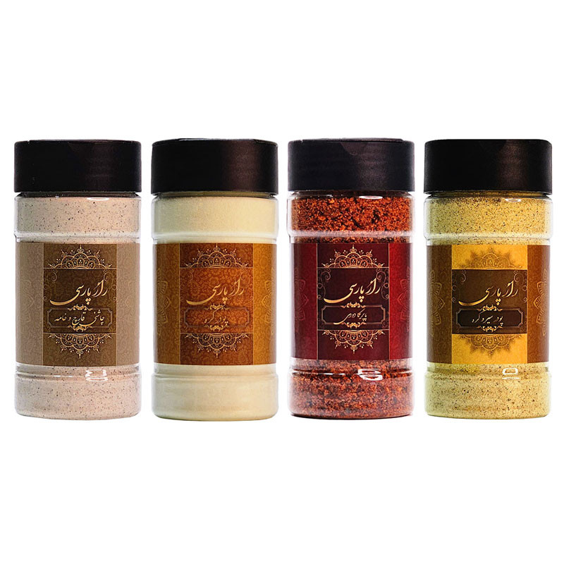 ادویه سیر و کره، پاپریکا دودی، کره، قارچ و خامه راز پارسی – 500 گرم بسته 4 عددی