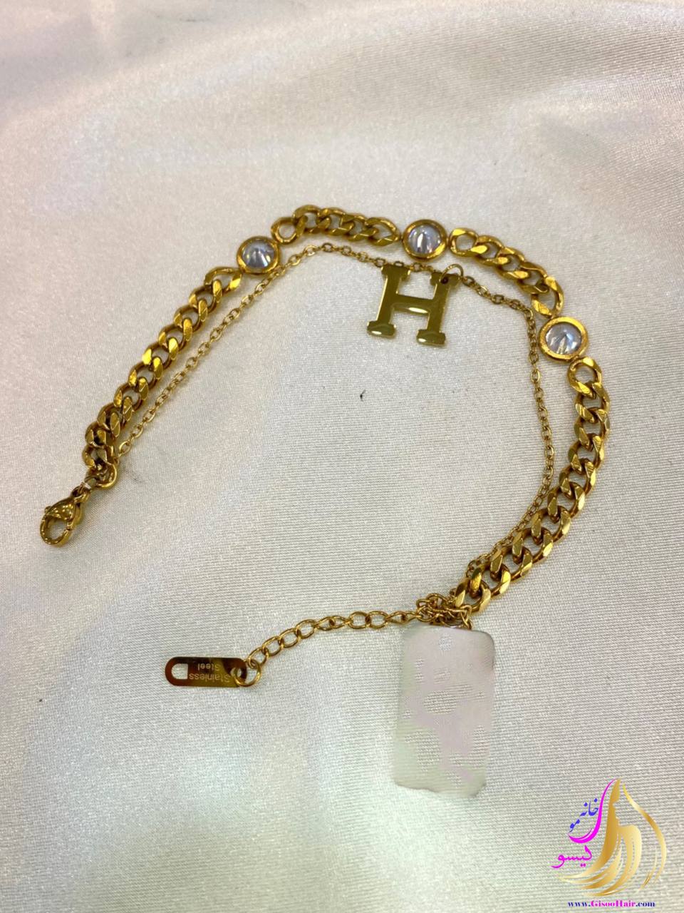دستبند کارتیه دولایه حرف H استیل