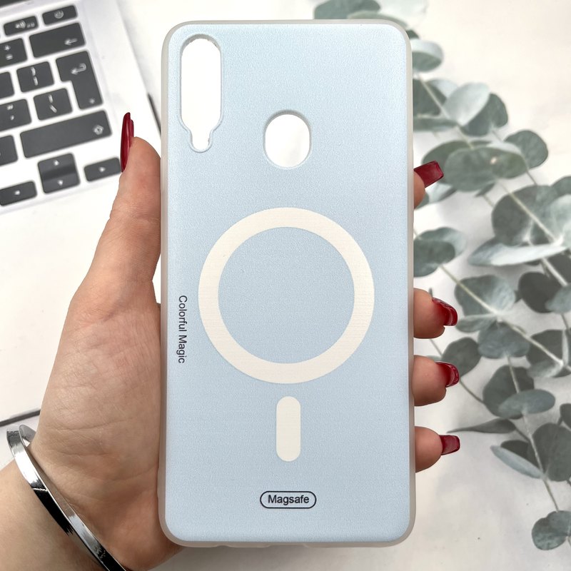 قاب گوشی Galaxy A20S سامسونگ Colorfull Case سیلیکونی طرح مگ سیف Magsafe آبی روشن کد 923889