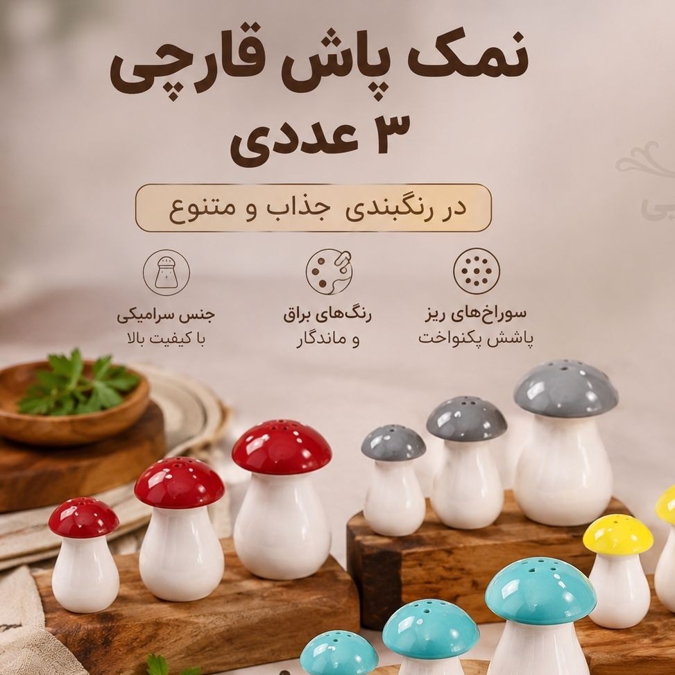 نمکدان سرامیکی سه عددی طرح قارچ