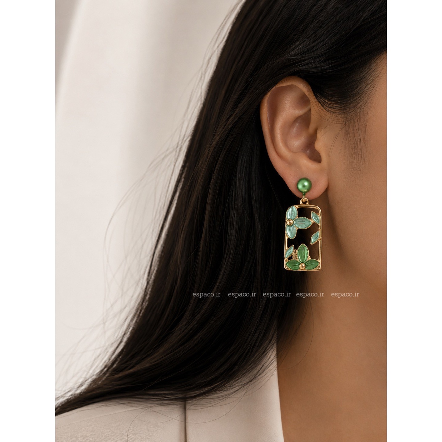 گوشواره جواهری سبز کد A871