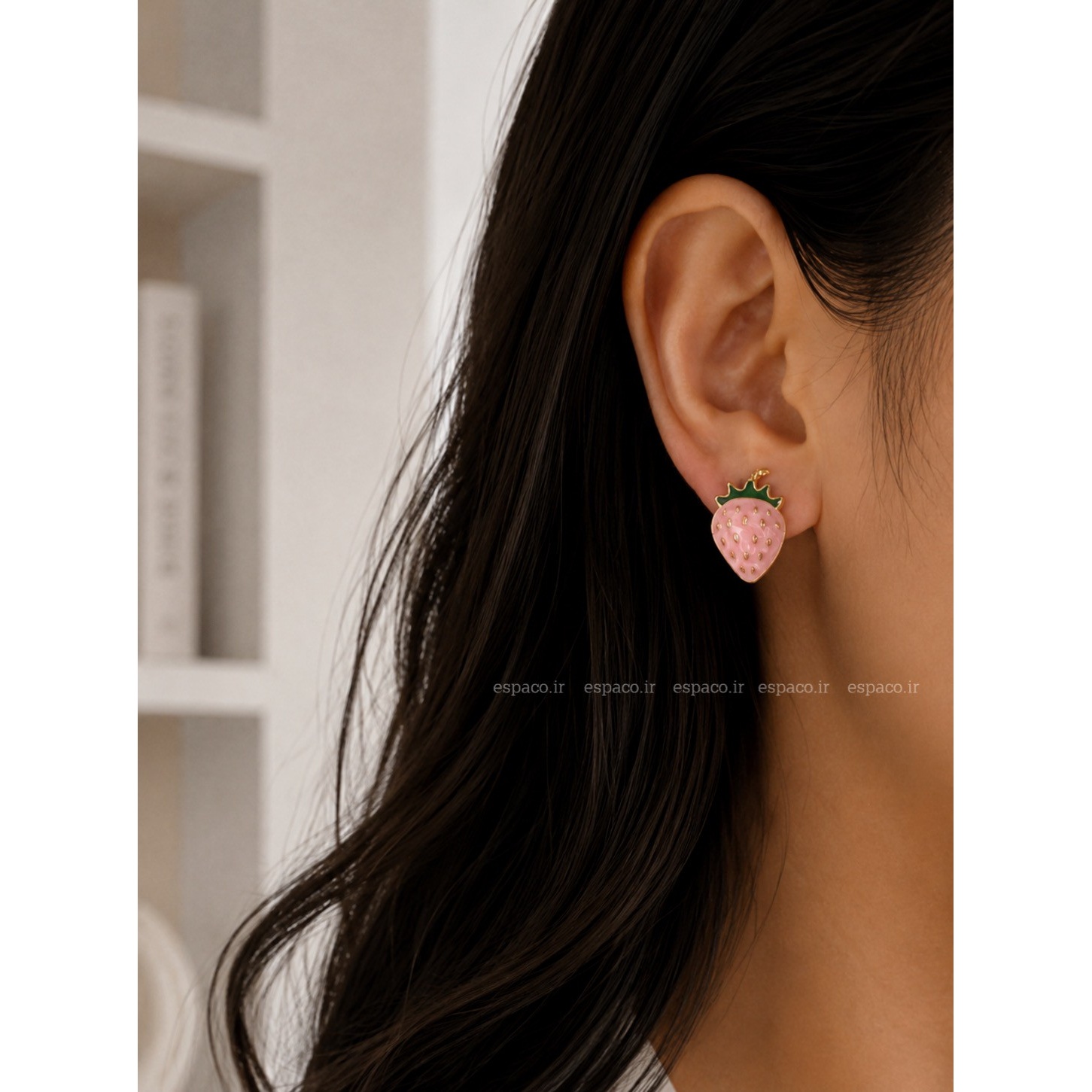گوشواره توت فرنگی میناکاری صورتی کد A897