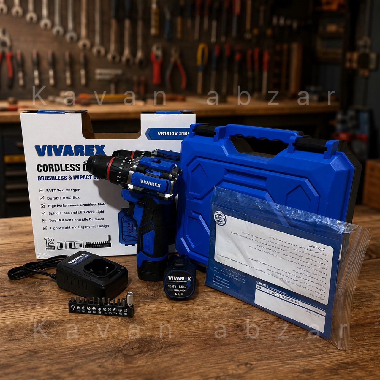دریل شارژی 2 باتری موتور براشلس 16 8 ولت برند ویوارکس مدل VR1610V-21BL