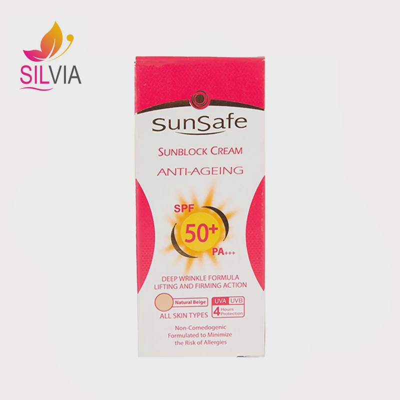 کرم ضد آفتاب ضد چروک انواع پوست بژ طبیعی SPF50 سان سیف 50 میل