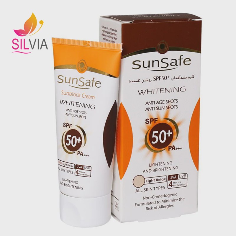 کرم ضد آفتاب روشن کننده انواع پوست بژ روشن SPF50 سان سیف 50 میل