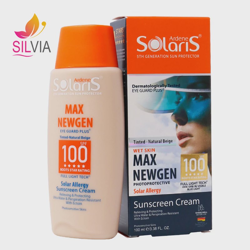 کرم ضد آفتاب پوست حساس به نور رنگی بژ طبیعی SPF100 سولاریس آردن 100 میل