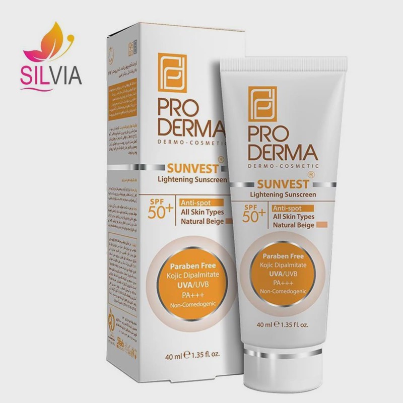 کرم ضد آفتاب و روشن کننده لک پوست بژ طبیعی SPF50 پرودرما 40 میل