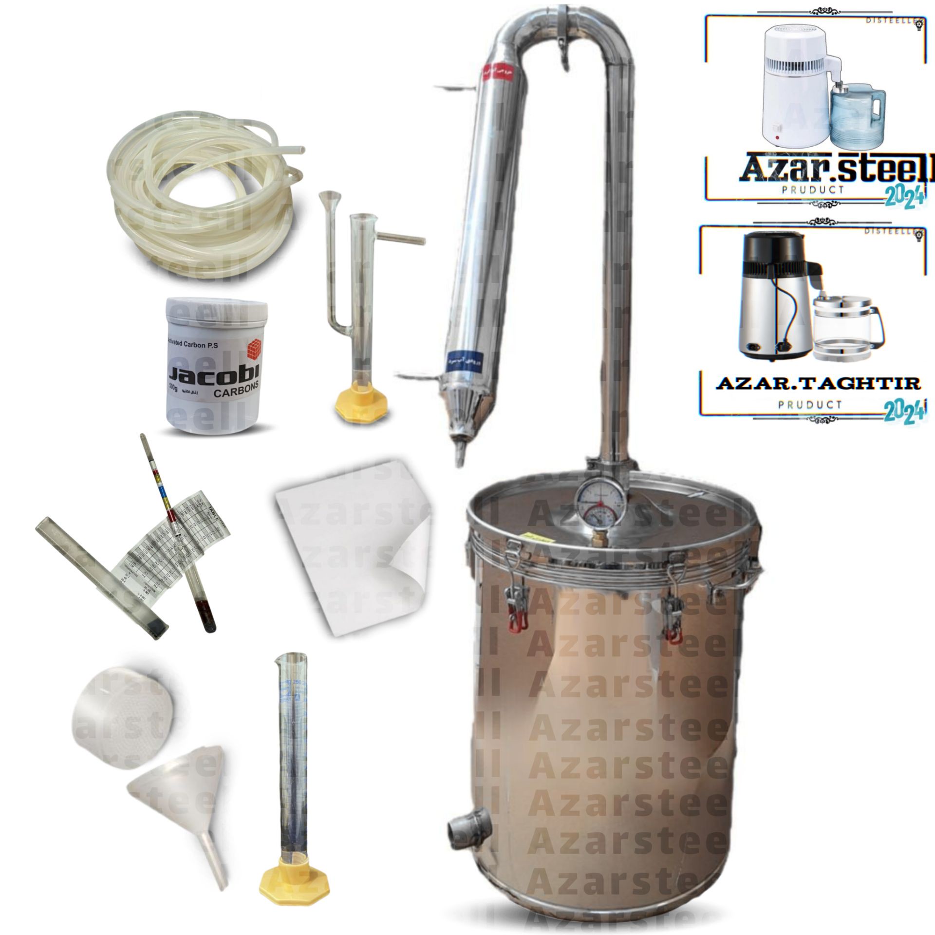 دستگاه عرقگیری گلابگیری تقطیر آبی صنعتی استیل 316 نگییر ضد زنگ حرفه ای