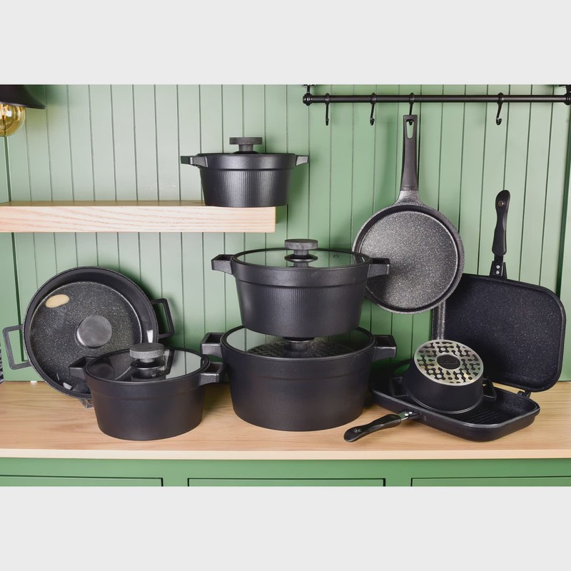 قابلمه و ماهیتابه 15 پارچه یونیک مدل 8520 گرانیتی