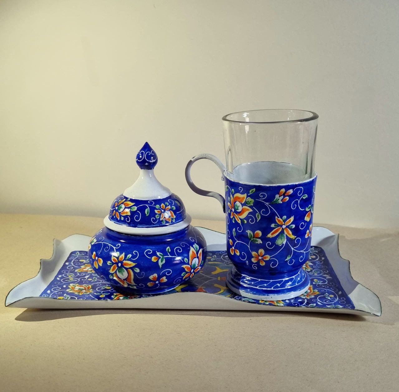 ست چایخوری میناکاری دست ساز لعاب خورده