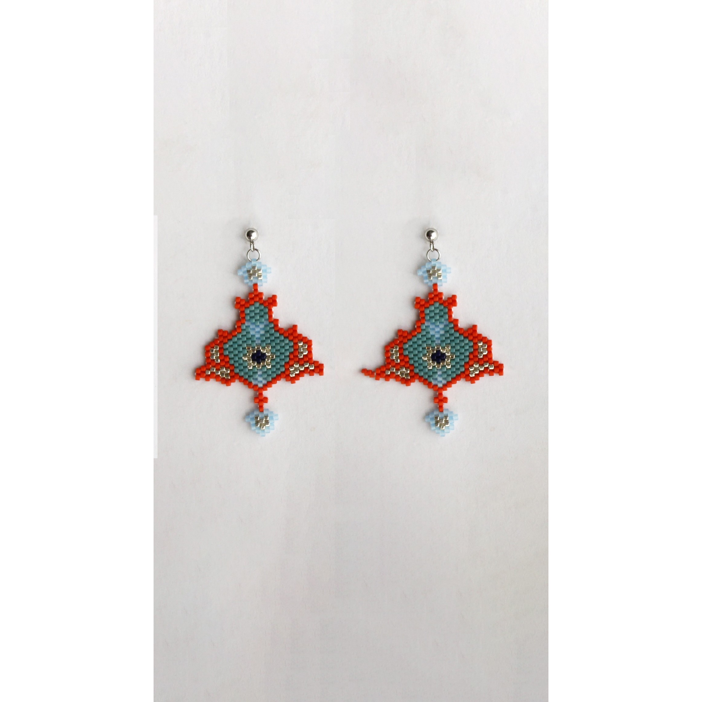 گوشواره میوکی - طرح شیراز - نارنجی - فیروزه ای