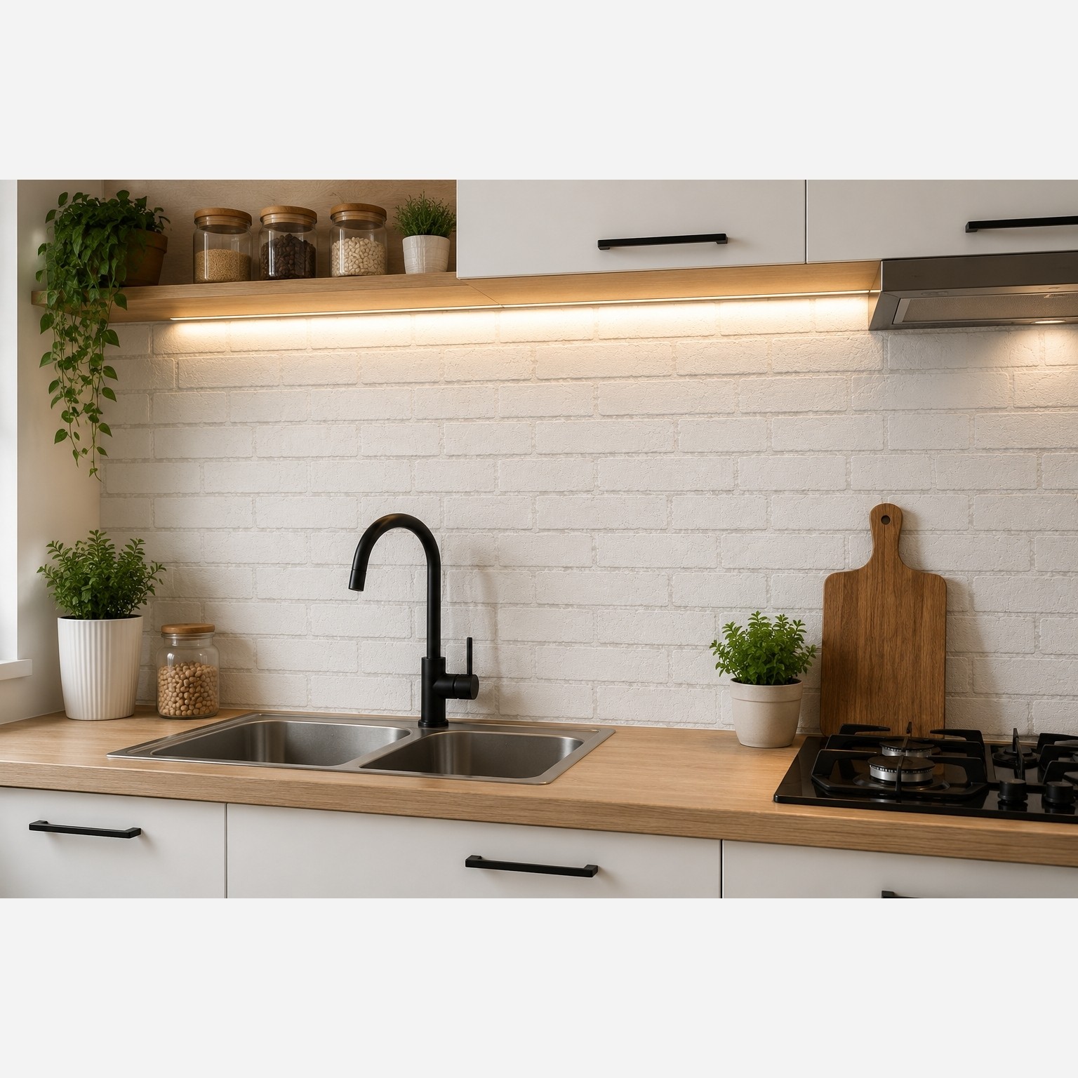 برچسب بین کابینت طرح آجری سفید عرض 60 - کد 1-8227