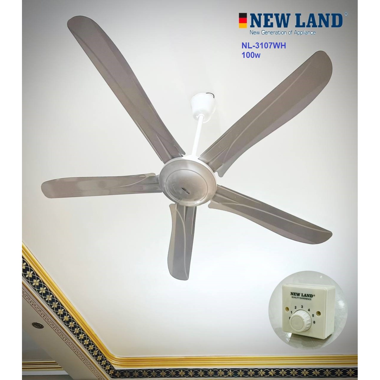 پنکه سقفی پنج پرمشکی Newland مدل 3107