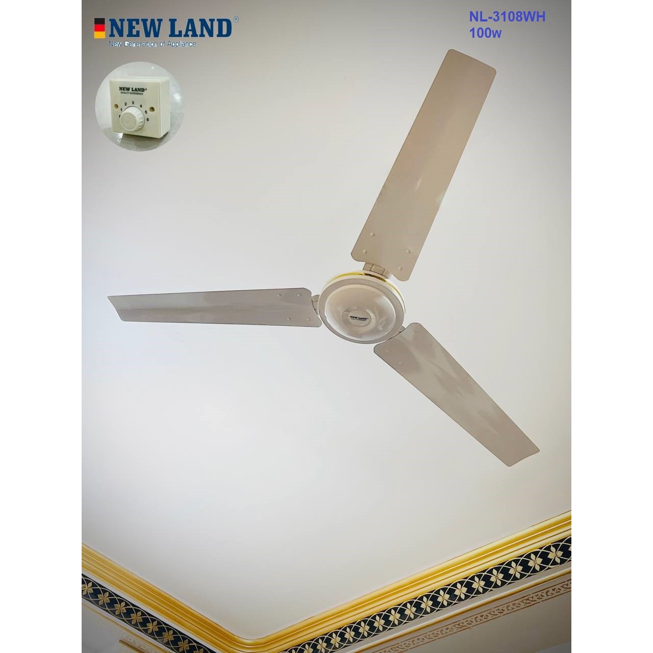 پنکه سقفی سه پرسفید Newland مدل 3108WH