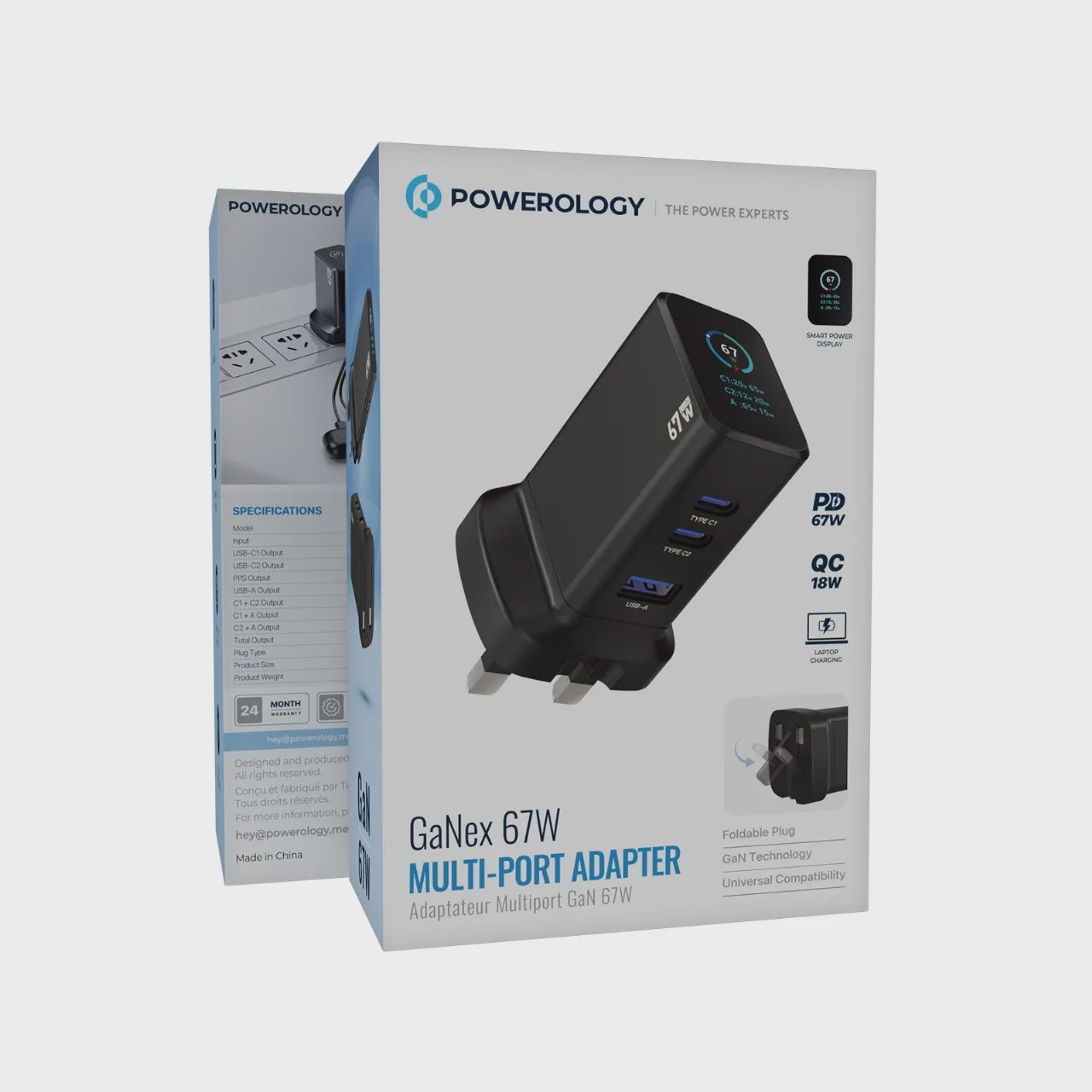 شارژر دیواری پاورولوژی Powerology PWC2417 GaNex 67W