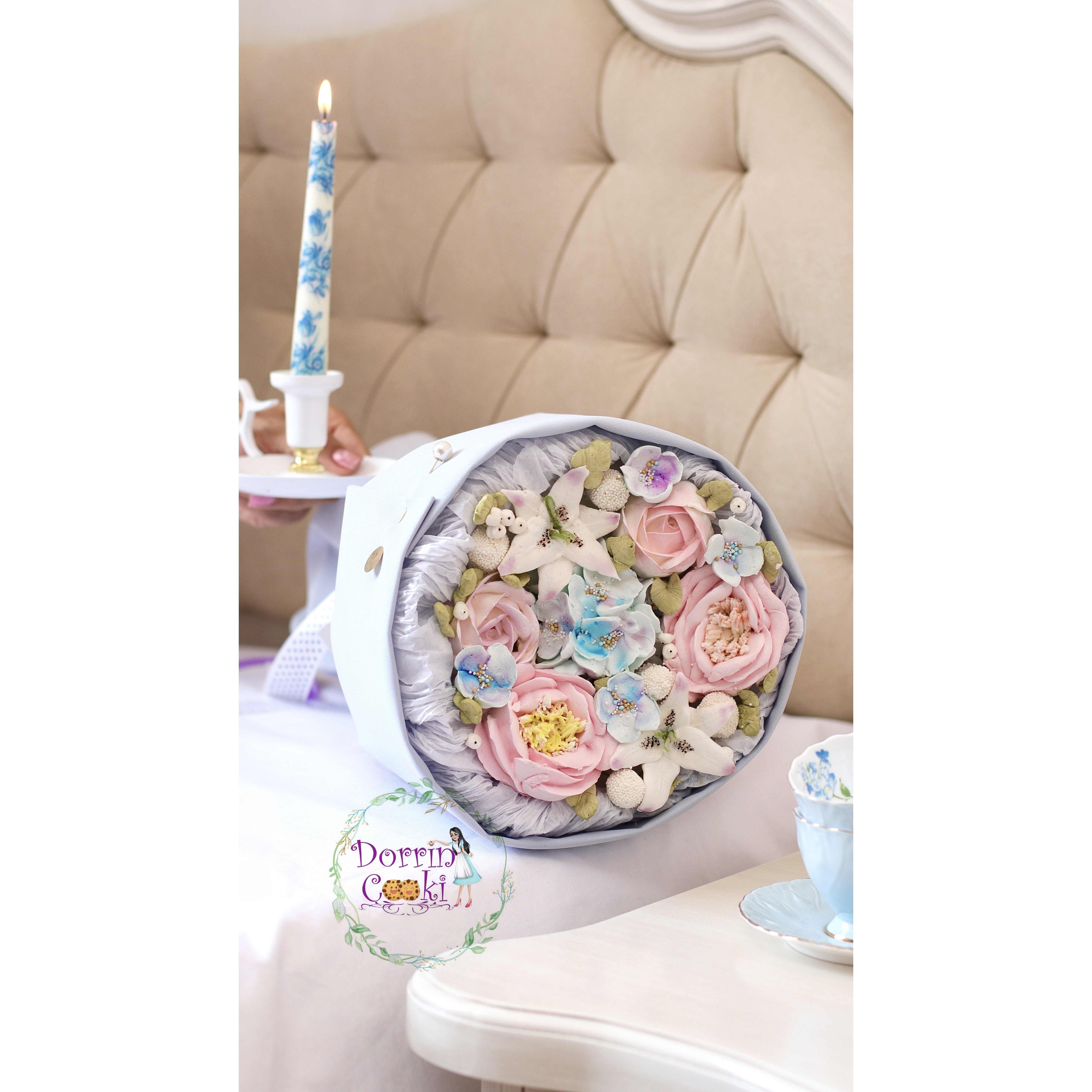 دسته گل خوراکی مارشمالو روسی مدل گل های بهاری