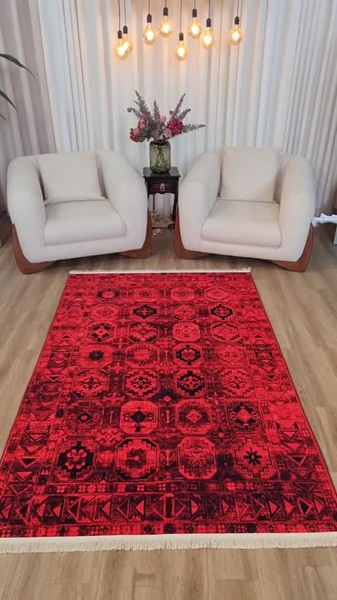 فرشینه مخمل طرح سنتی قرمز مشکی نارنجی آرشینهA090(پس کرایه)