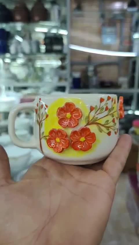 ماگ سرامیکی طرح گل برجسته مدل پرتقال