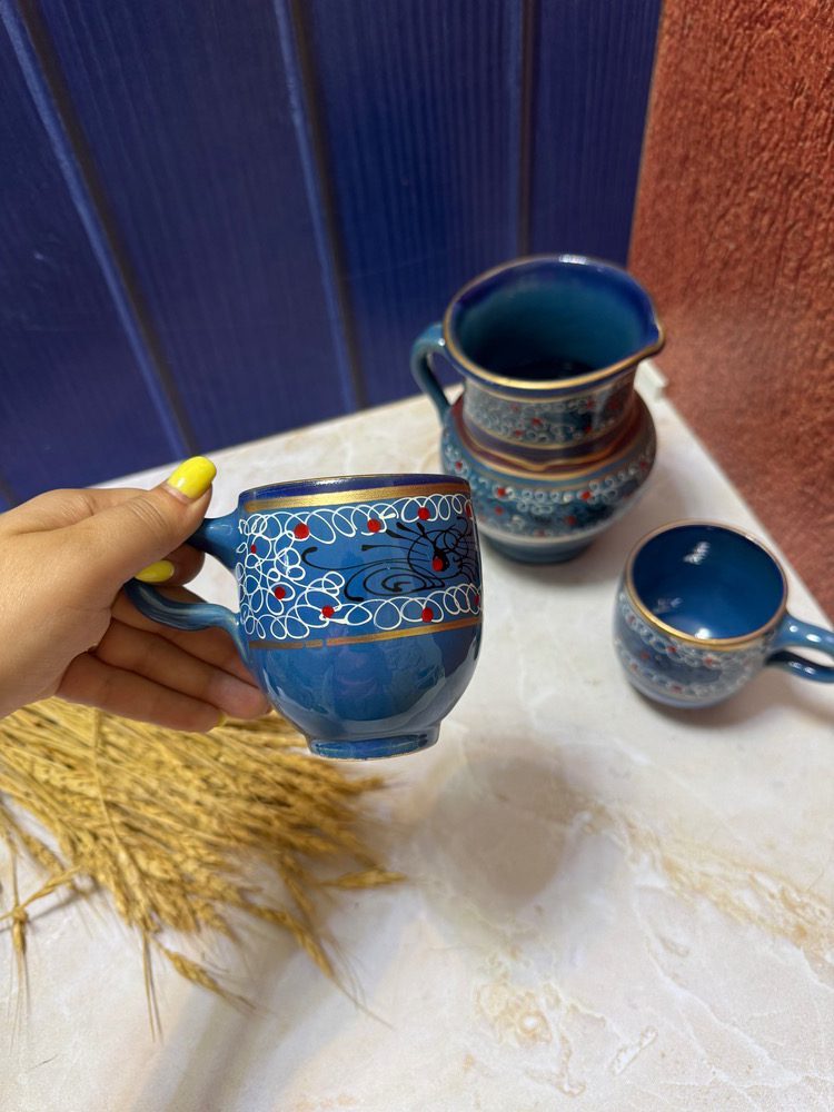 ست پارچ و لیوان سرامیکی آبی