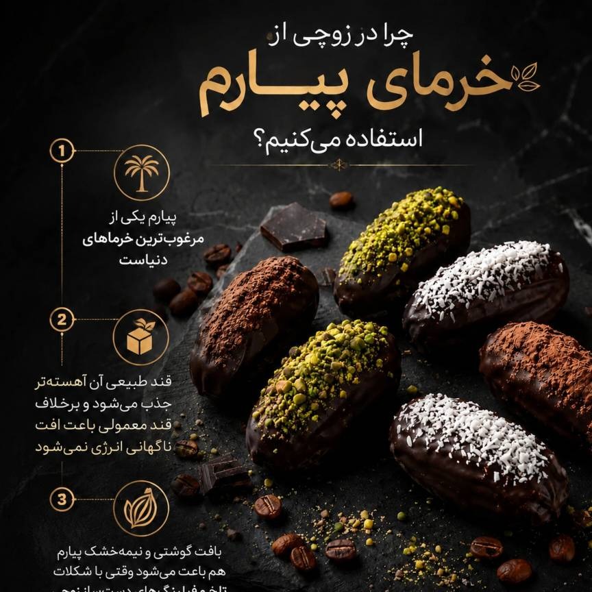 خرما شکلاتی با تزئین چهارمغز و قهوه