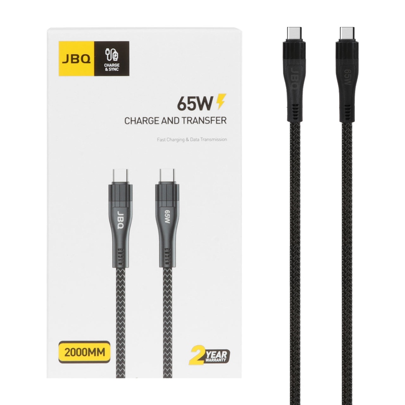 کابل شارژ PD و فست Type-C to Type-C برند JBQ اورجینال مدل A976481 مشکی کنفی دو متری 65W کد 462117