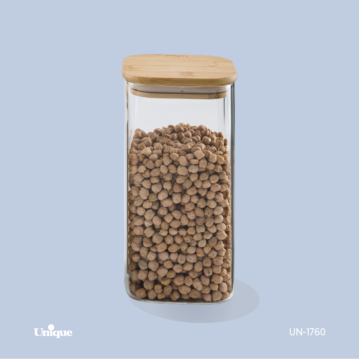 بانکه شیشه ای درب چوبی مربع 20 سانت UN-1760