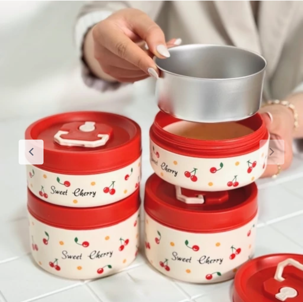 ظرف غذا لانچ باکس گرم نگهدار 4عددی طرح گیلاس