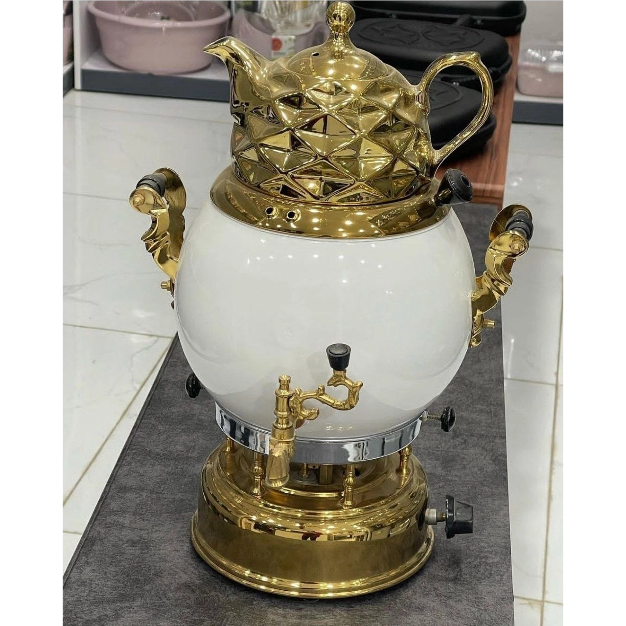 سماور طوفان 6 لیتری 3 کاره ترموکوپل دار مدل سنگی مشبک
