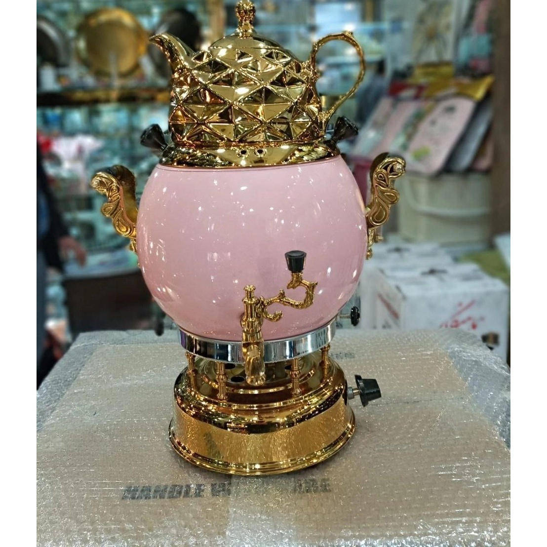 سماور طوفان 6 لیتری 3 کاره ترموکوپل دار مدل سنگی مشبک