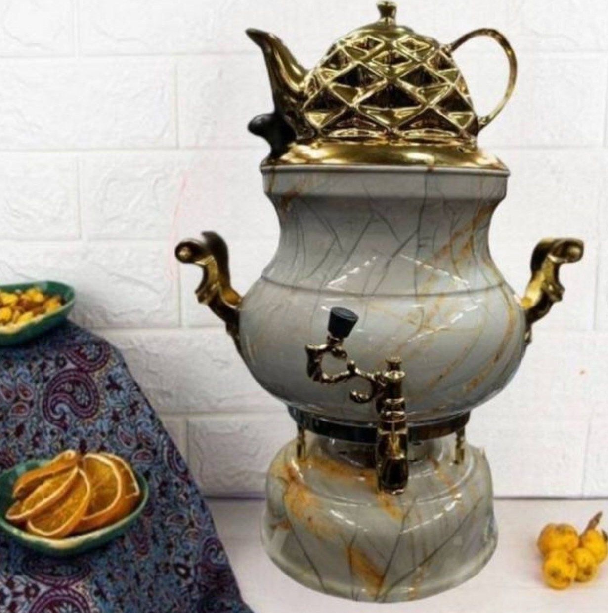 سماور طوفان 6 لیتری 3 کاره ترموکوپل دار مدل سنگی مشبک
