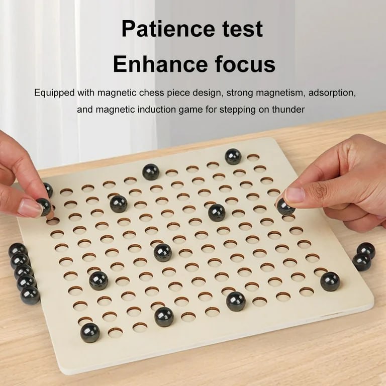بازی فکری مگنت چس (Magnet Chess) مدل شطرنج آهنربایی 20 مهره صفحه چوبی