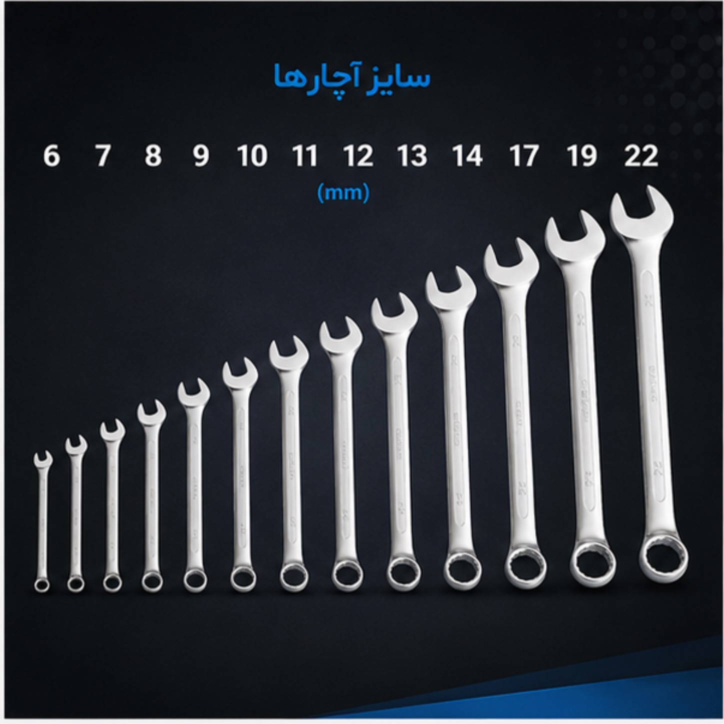 ست آچار 12 پارچه بی اس سایز 6 تا 22
