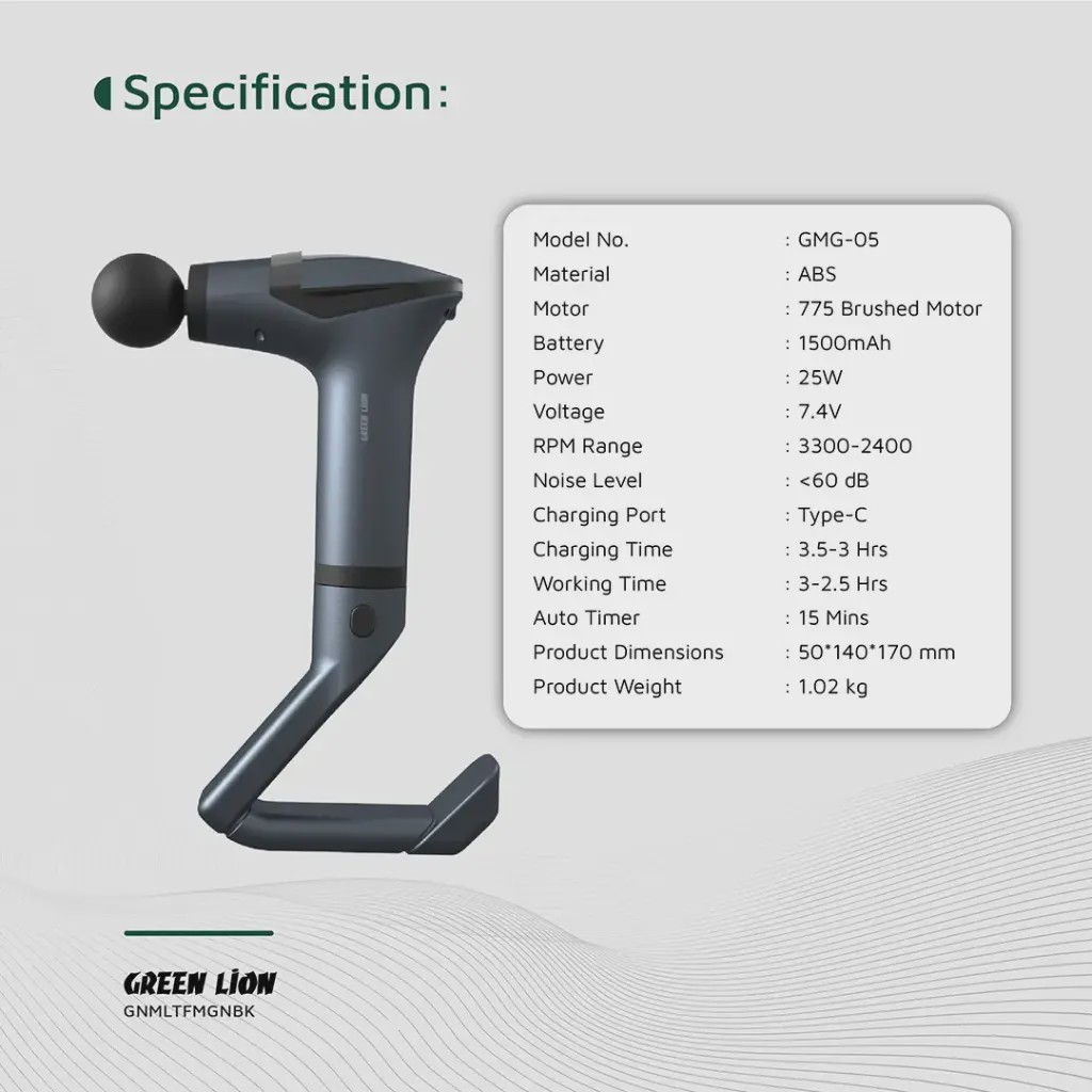 ماساژور تفنگی چند منظوره Green Lion مدل Multifunctional Massage Gun GMG-05