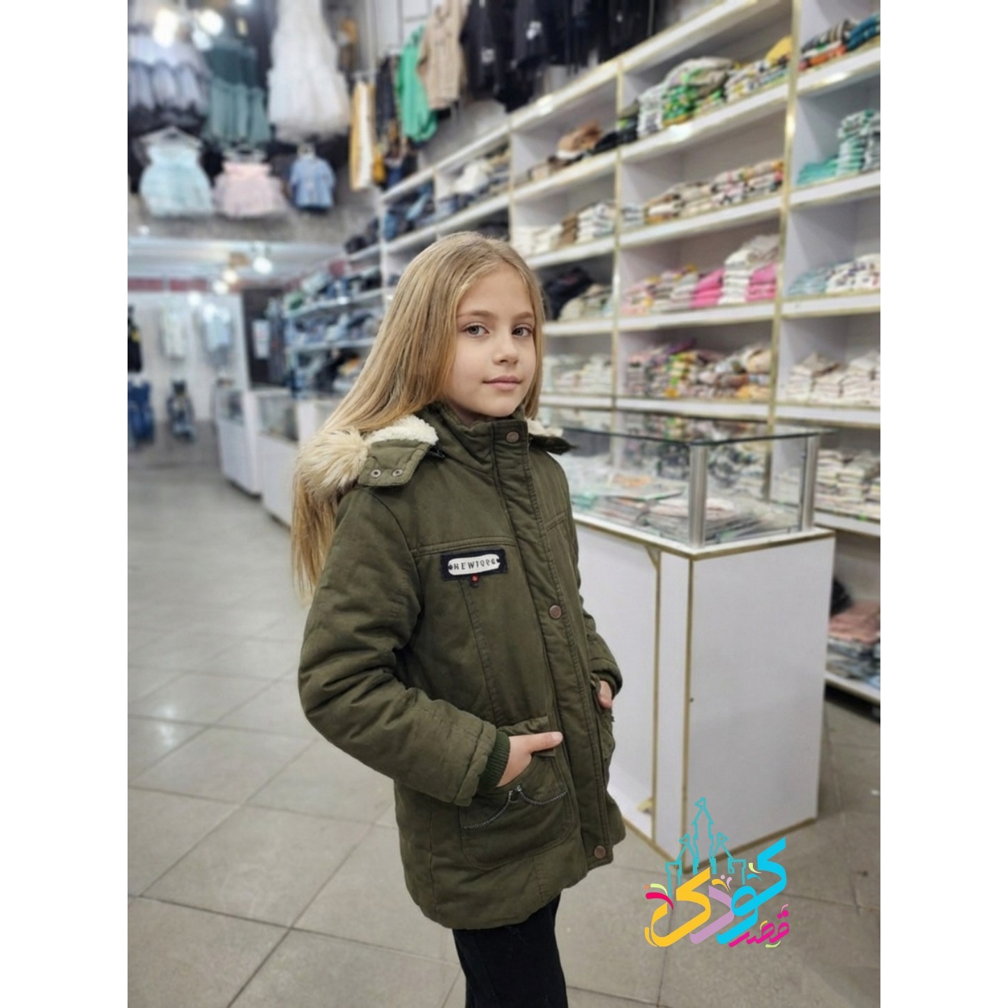 کاپشن دخترانه کتان داخل خز سایز 34 تا36 ،5 تا 9 سال