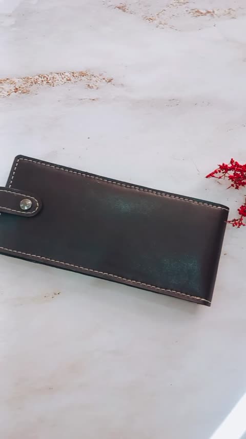 کیف دسته چک مردانه چرم قهوهای تیره
